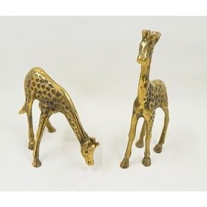 Brass African Giraffe Decorative Statue Figurine Standing Pair